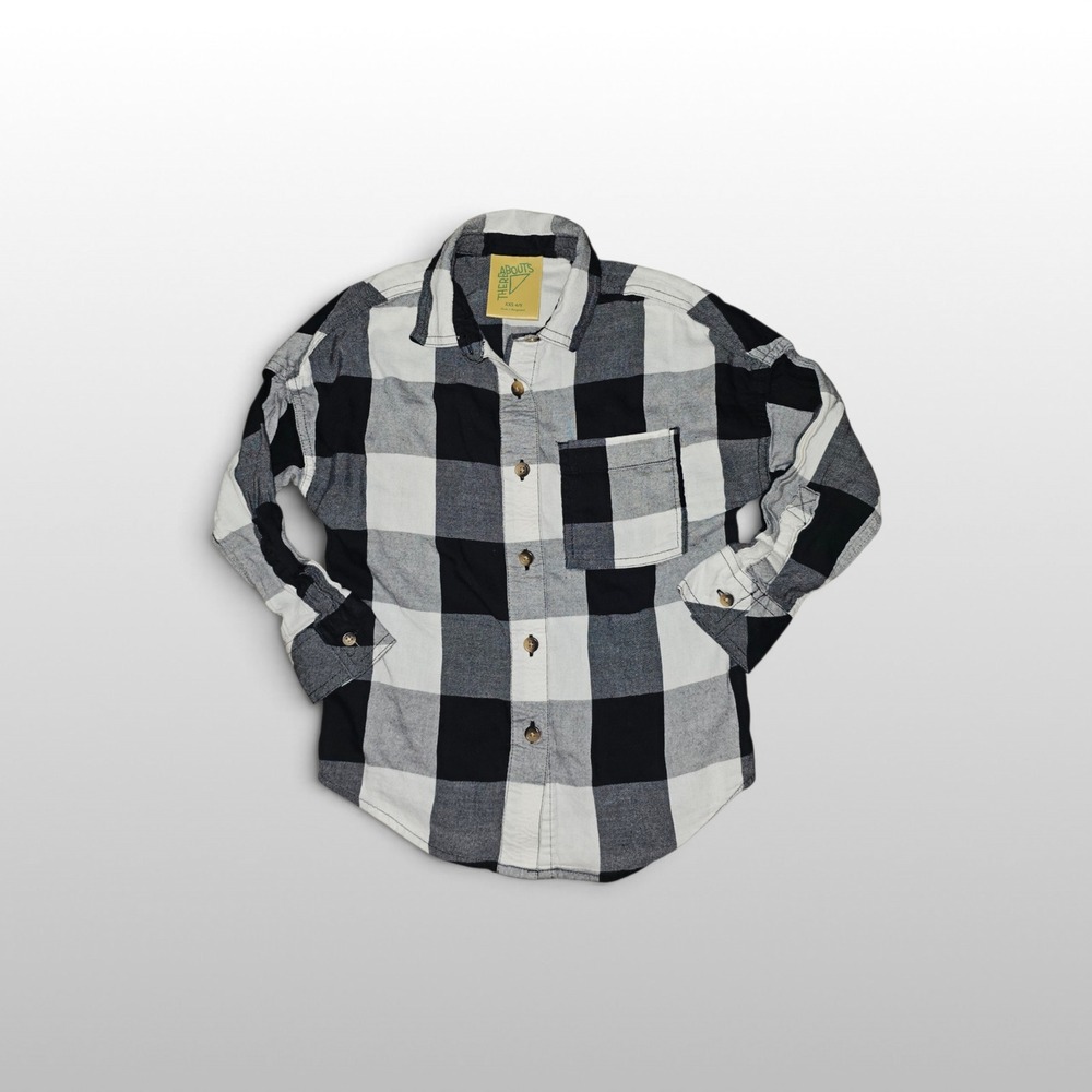 Kids Thereabouts Button Down Buffalo Plaid Casual Black White XXS 4/5 Flannel